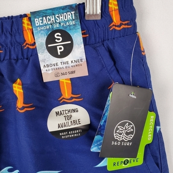 360 Surf Mens Beach Short Navy w/ Surfboards and Waves Recycled Poly Choose Size - Picture 2 of 8